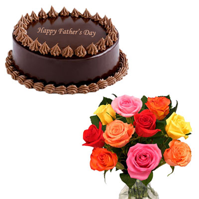"Chocolate cake - 1kg , 12 mixed roses flower bunch - Click here to View more details about this Product